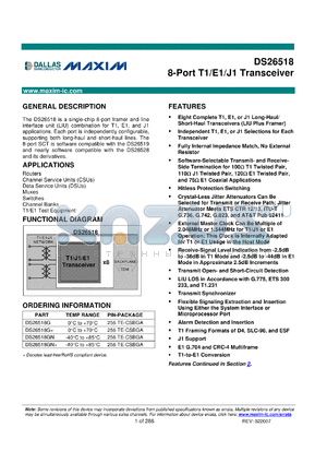 DS26518 datasheet - 8-Port T1/E1/J1 Transceiver