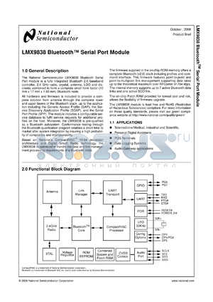 LMX9838SBX datasheet - Bluetooth Serial Port Module