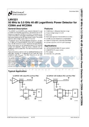 LMV221 datasheet - 50 MHz to 3.5 GHz 40 dB Logarithmic Power Detector for CDMA and WCDMA
