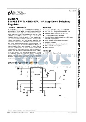 LM25575MH datasheet - SIMPLE SWITCHER^ 42V, 1.5A Step-Down Switching Regulator