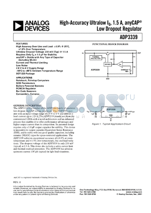 ADP3339AKC-3.0 datasheet - 0.3-8.5V; high-accuracy ultralow Ig, 1.5A, anyCAP low dropout regulator. For notebook, palmtop computers, SCSI terminators, battery-powered systems, PCMCIA regulator