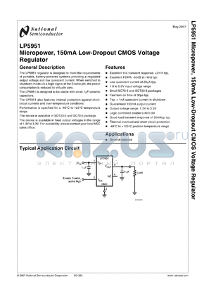 LP5951MGX-2.5 datasheet - Micropower, 150mA Low-Dropout CMOS Voltage Regulator