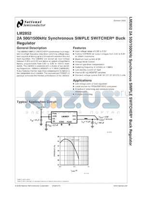 LM2852YMXA-1.3 datasheet - 2A 500/1500kHz Synchronous SIMPLE SWITCHER^ Buck Regulator