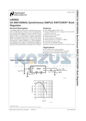 LM2852YMXAX-1.3 datasheet - 2A 500/1500kHz Synchronous SIMPLE SWITCHER^ Buck Regulator