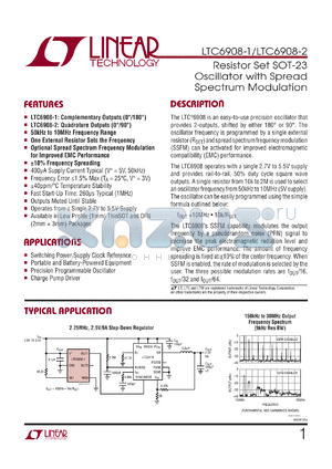 LTC6908 datasheet - Resistor Set SOT-23 Oscillator with Spread Spectrum Modulation