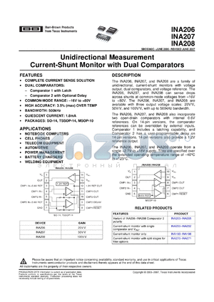 INA206AIDG4 datasheet - High-Side Measurement Current-Shunt Monitor with Dual Comparators