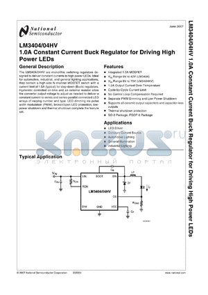 LM3404MRX datasheet - 1.0A Constant Current Buck Regulator for High Power LED Drivers