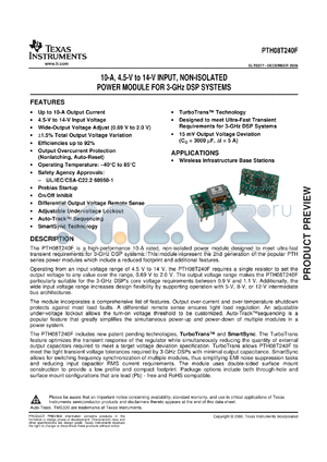 PTH08T240FAH datasheet - 10-A, 4.5-V to 14-V Input, Power Module for 3-GHz DSP Systems