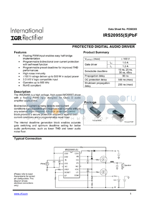 IRS20955STRPBF datasheet - Protected Digital Audio Driver with Floating PWM input