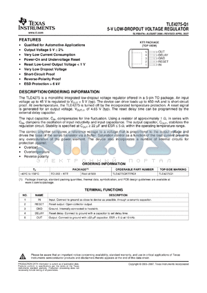 TLE4275-Q1 datasheet - Automotive Catalog 5-V Low-Dropout Voltage Regulator