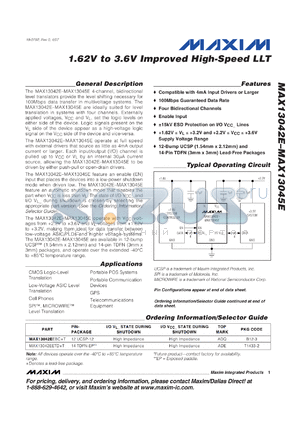 MAX13043E datasheet - 1.62V to 3.6V Improved High-Speed LLT