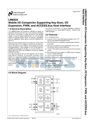 LM8333GGR8 datasheet - Mobile I/O Companion Supporting Key-Scan, I/O Expansion, PWM, and ACCESS.bus Host Interface