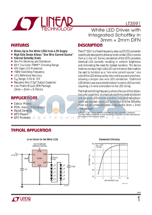 LT3591EDDB datasheet - White LED Driver with Integrated Schottky in 3mm x 2mm DFN