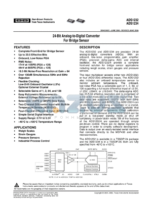 ADS1232IPWG4 datasheet - 24-Bit, Ultra Low-Noise Analog-to-Digital Converter