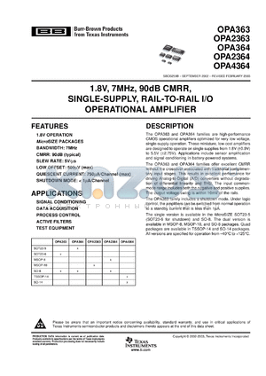 OPA363AIDG4 datasheet - 1.8V, High CMR, RRIO Op Amp with Shutdown 1.8V, High CMR, RRIO Op Amp