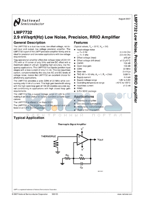 LMP7732MAX datasheet - 2.9nV/sqrt(Hz) Low Noise Precision, RRIO Amplifier