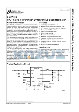 LM20123MH datasheet - 3A, 1.5MHz PowerWise^ Synchronous Buck Regulator