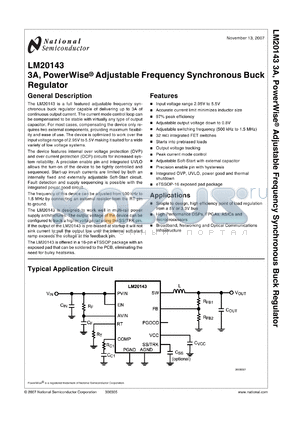 LM20143 datasheet - 3A, PowerWise^ Adjustable Frequency Synchronous Buck Regulator