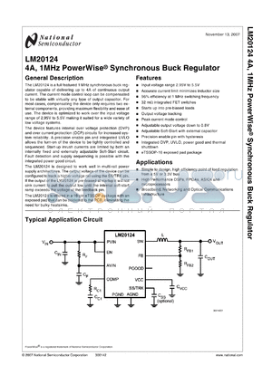 LM20124 datasheet - 4A, 1MHz PowerWise^ Synchronous Buck Regulator