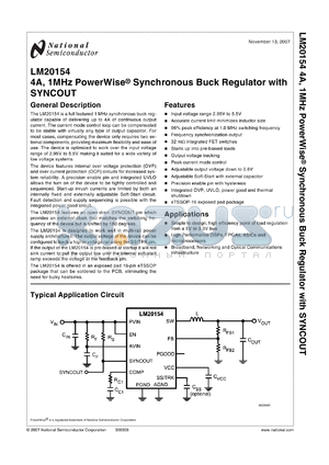 LM20154MHX datasheet - 4A, 1MHz PowerWise^ Synchronous Buck Regulator with SYNCOUT