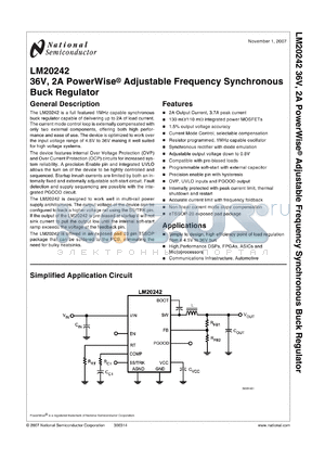 LM20242MH datasheet - 36V, 2A PowerWise^ Adjustable Frequency Synchronous Buck Regulator