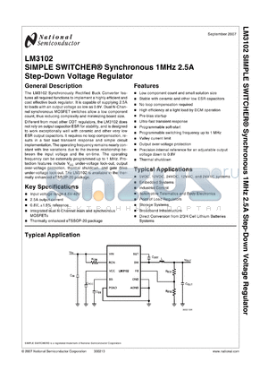 LM3102MH datasheet - SIMPLE SWITCHER^ Synchronous 1MHz 2.5A Step-Down Voltage Regulator