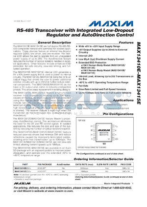 MAX13413E datasheet - RS-485 Transceiver with Integrated Low-Dropout Regulator and AutoDirection Control