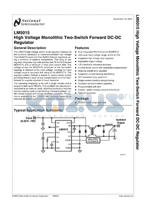 LM5015MH datasheet - High Voltage Monolithic Two-Switch Forward DC-DC Regulator