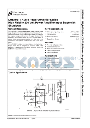 LME49811TB datasheet - High Fidelity 200 Volt Power Amplifier Input Stage with Shutdown