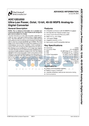 ADC12EU050 datasheet - Ultra-Low Power, Octal, 12-bit, 40-50 MSPS Analog-to-Digital Converter