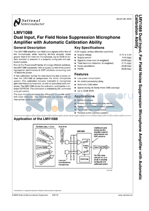 LMV1088RLX datasheet - Dual Input, Far Field Noise Suppression Microphone Amplifier with Automatic Calibration Ability from the PowerWise^ Family