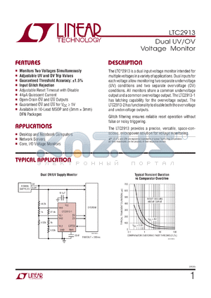 LTC2913HDD-1 datasheet - Dual UV/OV Voltage Monitor