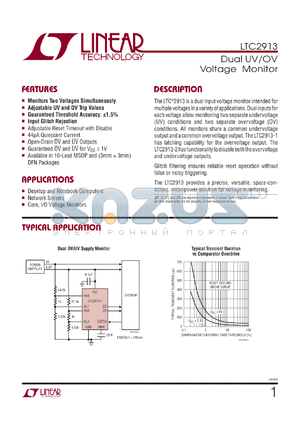 LTC2913HMS-1 datasheet - Dual UV/OV Voltage Monitor