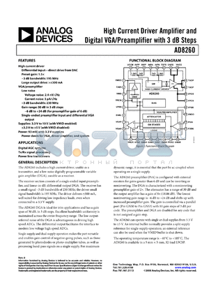 AD8260ACPZ datasheet - High Current Driver Amplifier and Digital VGA/Preamplifier with 3 dB Steps