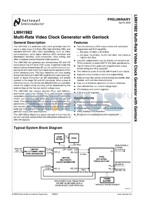 LMH1982 datasheet - Multi-Rate Video Clock Generator with Genlock