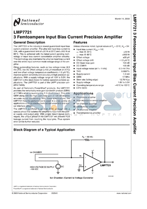 LMP7721MA datasheet - 3 Femtoampere Input Bias Current Precision Amplifier from the PowerWise^ Family