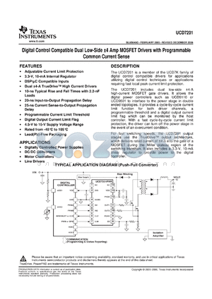 UCD7201PWPR datasheet - Digital Control Compatible Dual Low Side +/- 4A MOSFET Driver with Single Common Current Sense