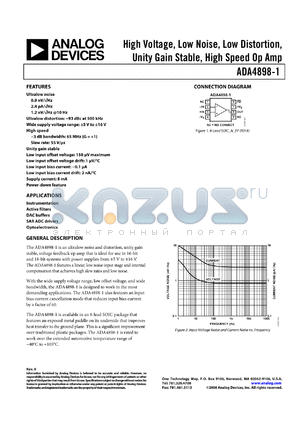 ADA4898-1YRDZ-R7 datasheet - High Voltage, Low Noise, Low Distortion, Unity Gain Stable, High Speed Op Amp