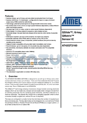 AT42QT2160 datasheet - QSlide, 16-key QMatrix Sensor IC