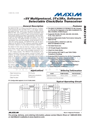 MAX13170E datasheet - +5V Multiprotocol, 3Tx/3Rx, Software-Selectable Clock Transceivers