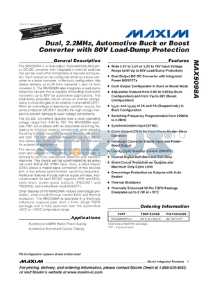 MAX5098AATJ+ datasheet - Dual, 2.2MHz, Automotive Buck or Boost Converter with 80V Load-Dump Protection