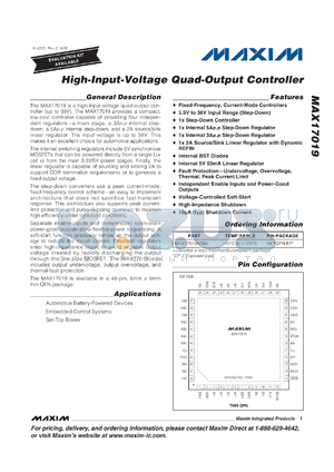 MAX17019 datasheet - High-Input-Voltage Quad-Output Controller