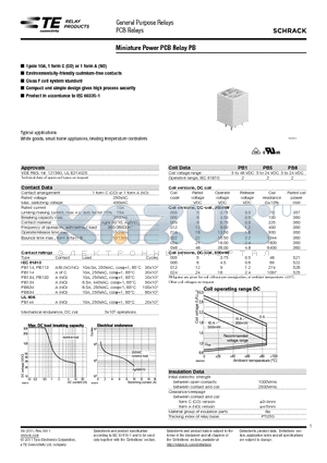0-1415030-1 datasheet - Miniature Power PCB Relay PB