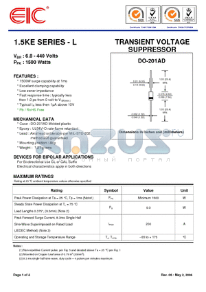 1.5KE22L datasheet - TRANSIENT VOLTAGE SUPPRESSOR