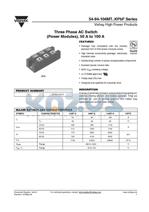 94MT140KPBF datasheet - Three Phase AC Switch (Power Modules), 50 A to 100 A