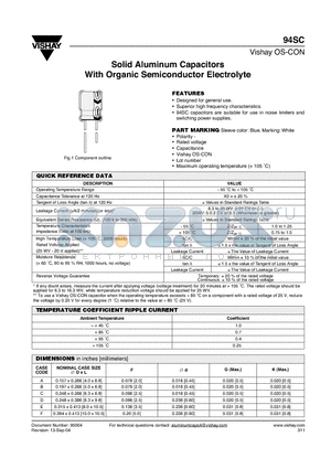 94SC datasheet - Solid Aluminum Capacitors With Organic Semiconductor Electrolyte