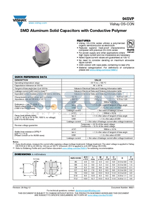 94SVP datasheet - SMD Aluminum Solid Capacitors with Conductive Polymer
