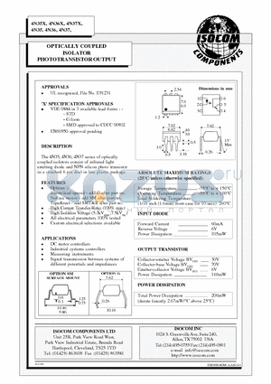 4N36X datasheet - OPTICALLY COUPLED ISOLATOR PHOTOTRANSISTOR OUTPUT