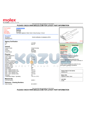 0006022030 datasheet - Flat Blade Appliance Water Valve Crimp Housing, 3 Circuit