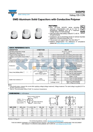 94SVPD datasheet - SMD Aluminum Solid Capacitors with Conductive Polymer